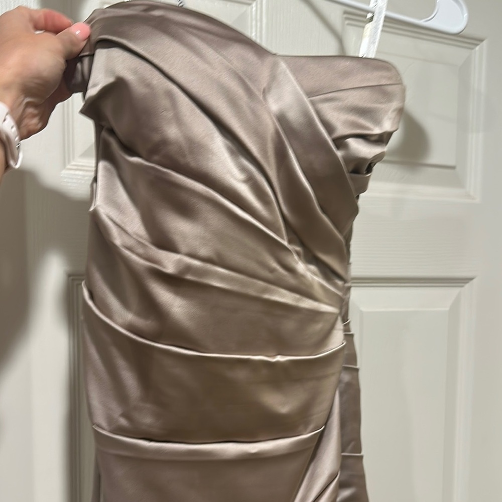 David's Bridal Gold Strapless Ruched full length Dress